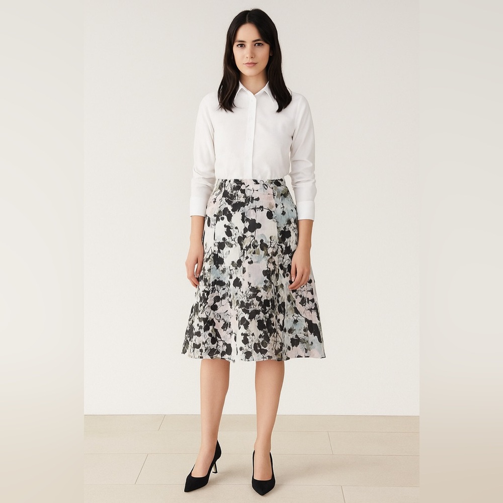 Lafayette 148‎ Abstract Floral Linen Blend A Line Skirt Size 10P